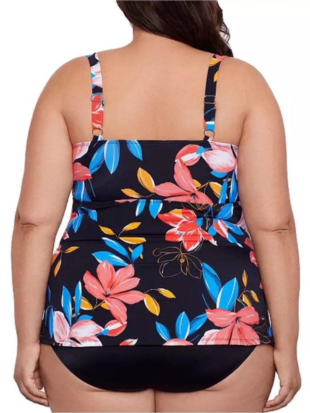 Swim Solutions Plus Size Tiered Black Floral-Print One Piece 16W NEW - Picture 2 of 5